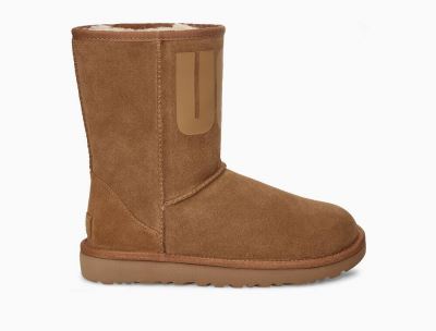 UGG Classic Short UGG Rubber Logo Womens Classic Boots Chestnut/ Brown - AU 340SX